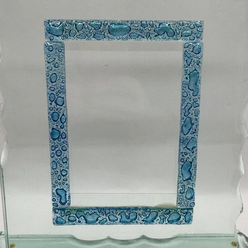 Glass Picture Frame Blue Bubble 4x6 Textured Scalloped Edge Kirkland's Heavy